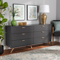 Baxton Studio LV19COD19231-Dark Grey-6DW-Dresser Kelson Modern and Contemporary Dark Grey and Gold Finished Wood 6-Drawer DresserA